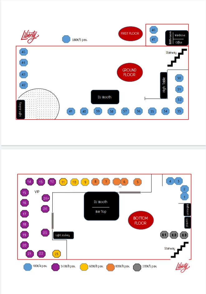 VIP table plan at Liberty